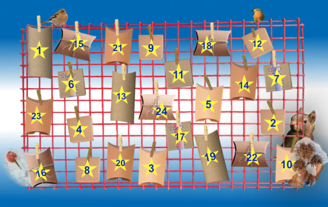 Adventskalender Zahlen blau mit Eichhörnchen